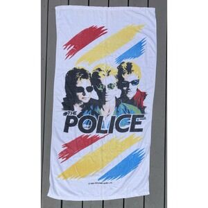 Vintage cotton printed beach towel The Police Synchronicity 1980s R A Briggs
